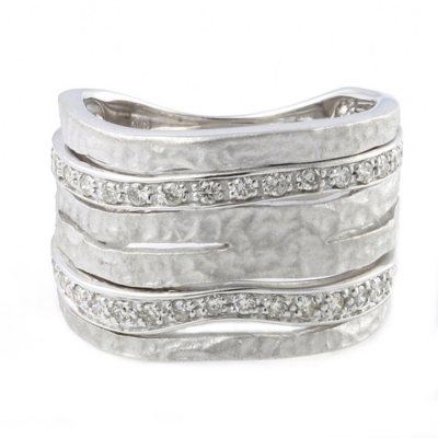 Diamond and Textured Sterling Silver Ring (H-I, I1).  Ends: May 16, 2012 8:44:00 AM CDT