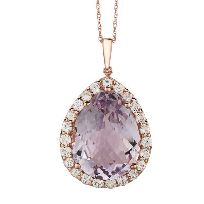 Pink Amethyst & White Sapphire Pendant in 14K Rose Gold