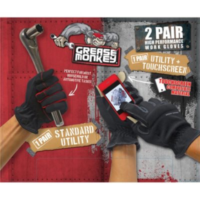 Grease Monkey XLarge Utility Glove - Black/Gray - 2 pk.
