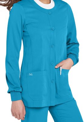 NrG by Barco round neck scrub jacket.
