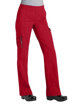 Beyond Scrubs Wild Flower red yneck print scrub top.