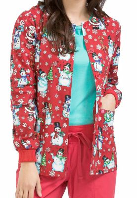 Peaches Button Front warm up scrub jacket Scrubs and Beyond