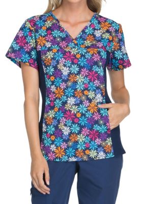 Cherokee Flexibles Dot-ful Daisy Print Scrub Tops - Dot-ful 