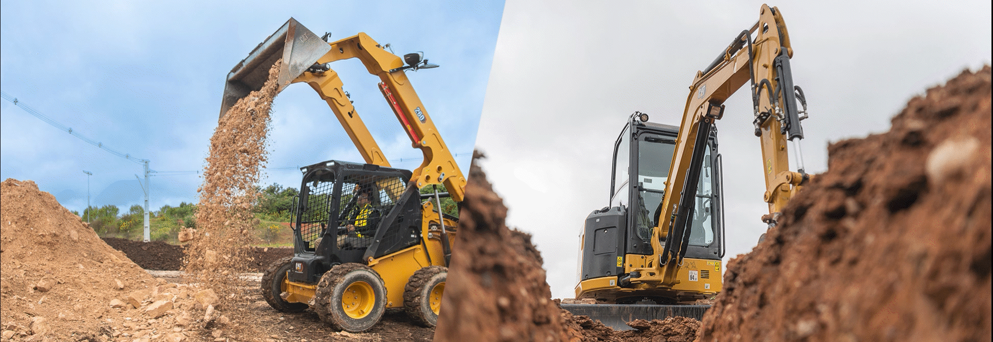 miniescavadeiras movendo terra