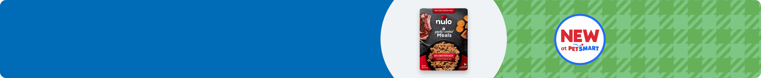 New at Petsmart on green plaid with bag of Nulo Gently Cooked