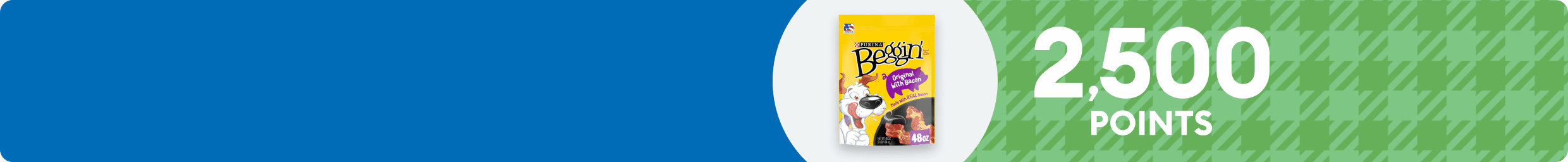 Variety of rotating dog treats with 2,500 POINTS on green plaid