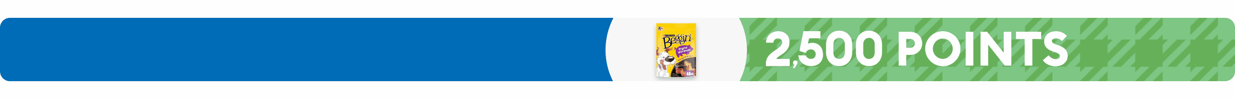 Variety of rotating dog treats with 2,500 POINTS on green plaid