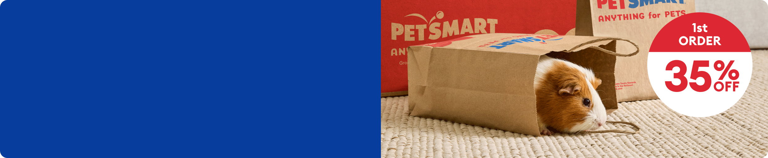 PetSmart boxes and bags with one bag tipped over with a hamster inside