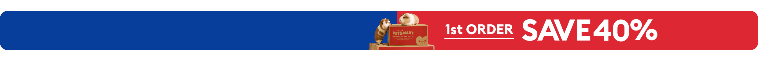 Rotating 1st order SAVE 40%, 2nd order SAVE 20%, 3rd order SAVE 10% in white with 2 guinea pigs & PetSmart box