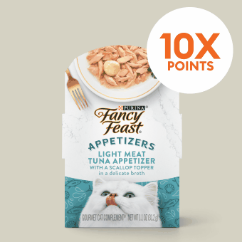 10X points & online only callout and a bag of Fancy Feast meal topper