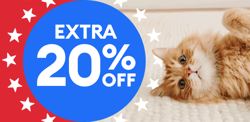 Extra 20% off callout and a pets animation