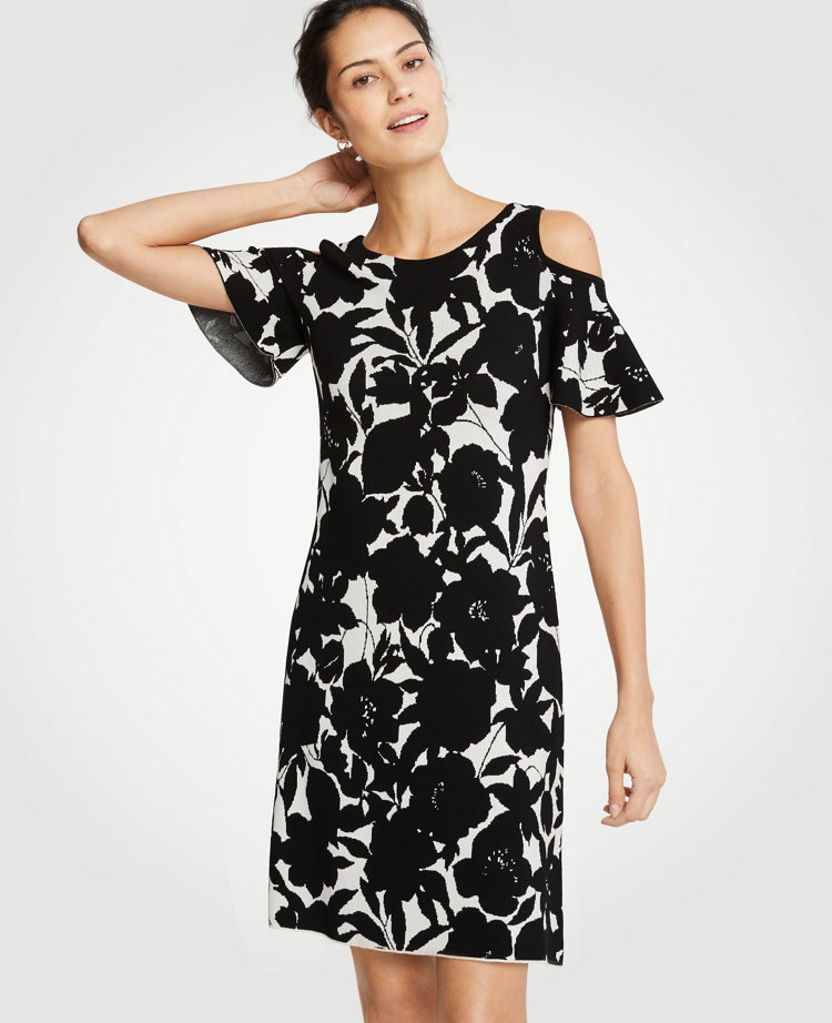 In vibrant florals and high impact colors, our shoulder-baring shift dress is a warm weather must. Jewel neck. Short sleeves. 37 1/2 from shoulder to hem.