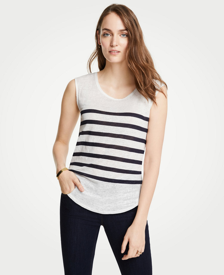 Casual Ease White and Black Striped Tank Top