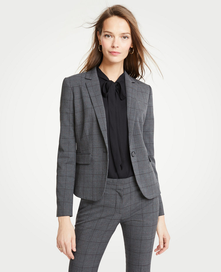 Ann Taylor Petite Glen Plaid One Button Blazer In Grey Multi