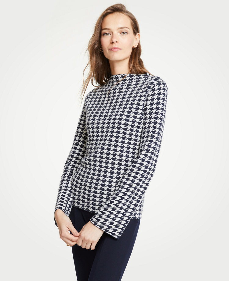 ANN TAYLOR HOUNDSTOOTH MOCK NECK SWEATER,485246