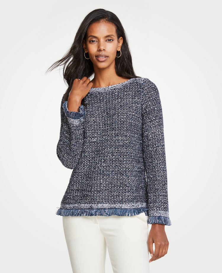 ANN TAYLOR PETITE SEQUIN FRINGE SWEATER,487543
