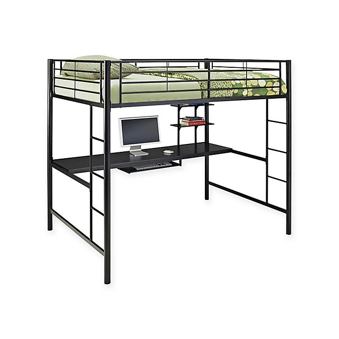 Forest Gate Riley Full Size Metal Loft Bed with Desk in Black