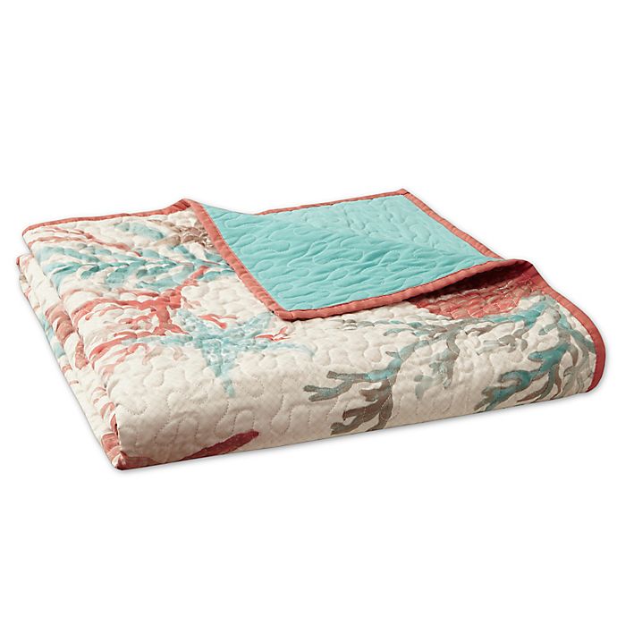 Details about   Madison Park Pebble Beach Luxury Oversized Cotton Quilted Throw Coral Aqua 50x70 