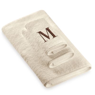 avanti premier ivory and brown monogram hand towe