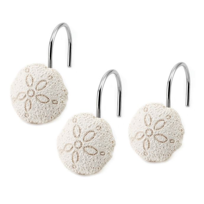 Set of 12 Shower Curtain Hooks Welcome to the Beach Sea Shells Bathroom Decor 