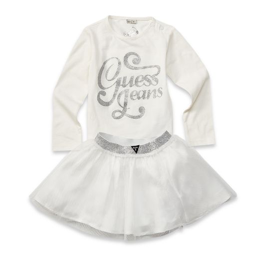 Guess® 2-Piece Jean" Sparkle Sleeve T-Shirt and Tulle Skirt Set | buybuy BABY