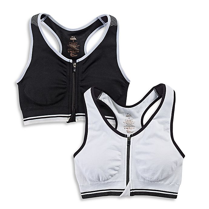 M L Seamless Zip Front Ultra-Flex Sports Bra Black Copper Fit® Women's Sizes 