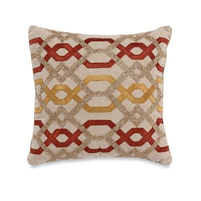 Aari Embroidered & Beaded Square Throw Pillow in Gold/Red - Bed Bath & Beyond