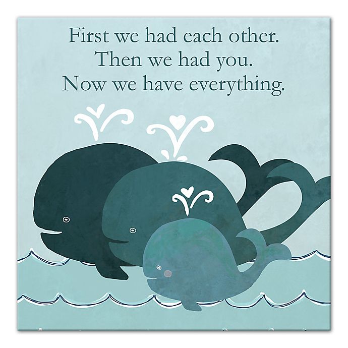 Designs Direct First Mate Little Whale Family 12-Inch x 12-Inch Canvas Wall Art in Blue