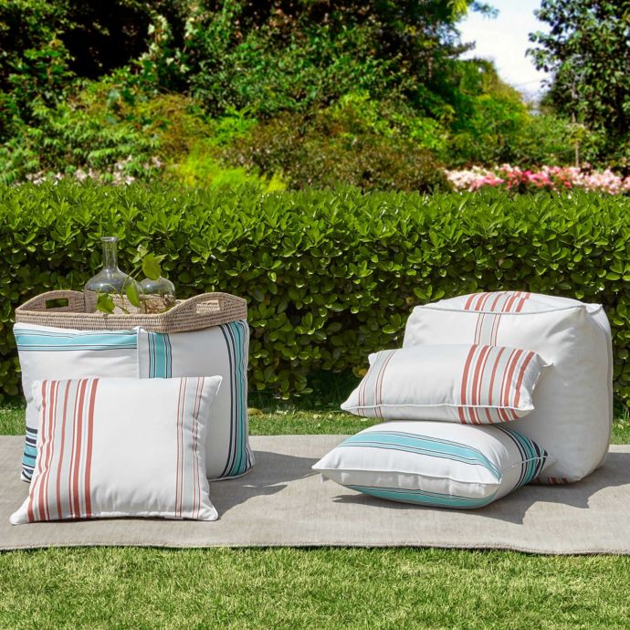 Madison Park Sandbar Stripe 3m Scotchgard Outdoor Square Pouf Bed Bath Beyond