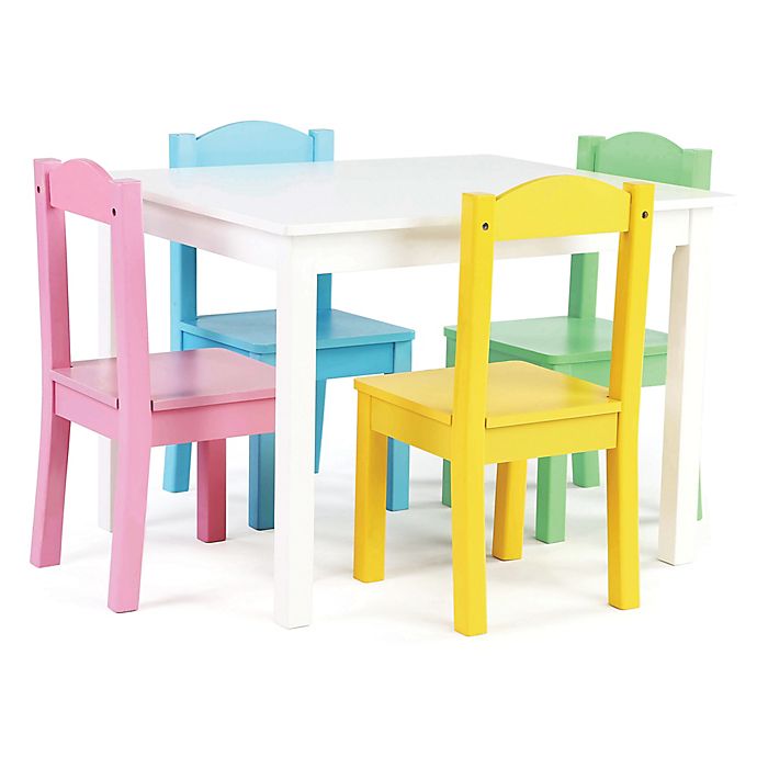 Tot Tutors 5-Piece Wooden Table and Chairs Set in White/Pastel