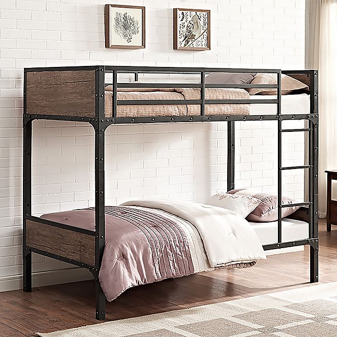 Forest Gate Rustic Industrial Twin-Over-Twin Bunk Bed in Brown