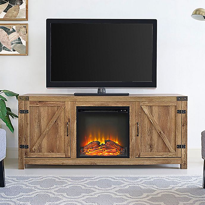 Forest Gate Wheatland 58 Inch Barn Door Electric Fireplace TV Stand in Barnwood