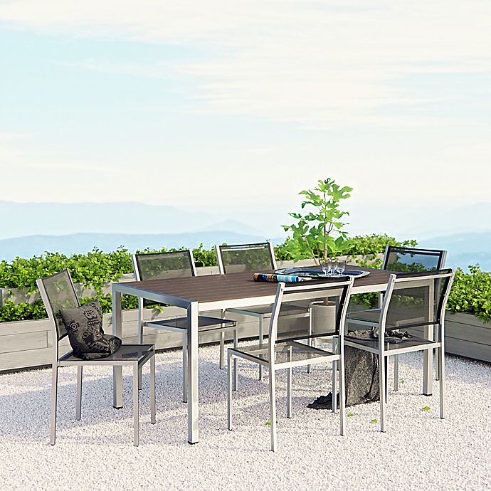 Modway S 7 Piece Aluminum Mesh Patio Dining Set In Silver Black Bed Bath Beyond - Patio Dining Set Mesh Chairs