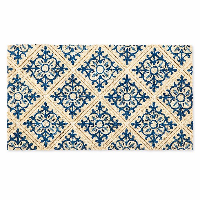 Evergreen Embossed Tile Coir Doormat in Blue