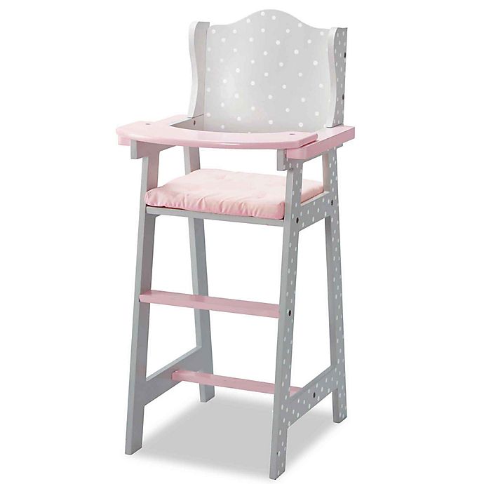 Olivia's Little World Polka Dot 18-Inch Baby Doll High Chair in Pink/Grey