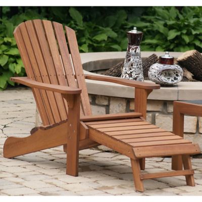 Outdoor InteriorsÂ® Eucalyptus Outdoor Adirondack Chair with Built-In Ottoman in Brown Umber 