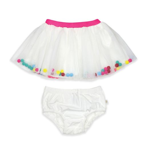 binding nedbrydes Optimisme Rosie Pope® Pom Pom Tutu and Diaper Cover Set in White/Pink | buybuy BABY