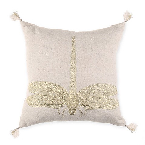 Dragonfly Embroidered Throw Pillow in Natural - Bed Bath & Beyond