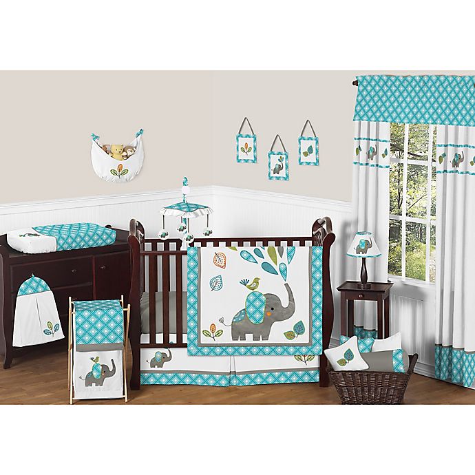 Sweet Jojo Designs Mod Elephant 11-Piece Crib Bedding Set in Turquoise/White