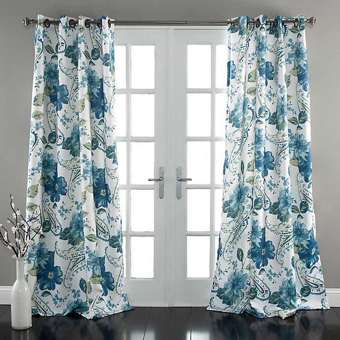 Floral Paisley Window Curtain Panel Pair 84" x 52" Blue 