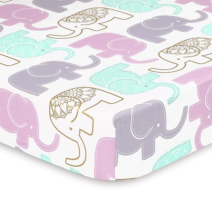 The Peanut Shell® Little Peanut Elephant Fitted Crib Sheet in Lilac