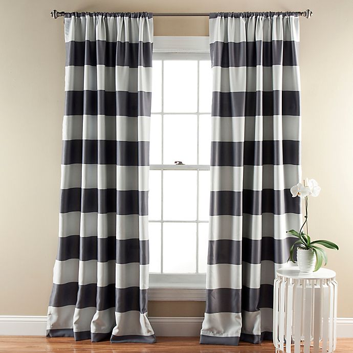 Stripe Room Darkening 84-Inch Rod Pocket Window Curtain Panels  in Grey (Set of 2)