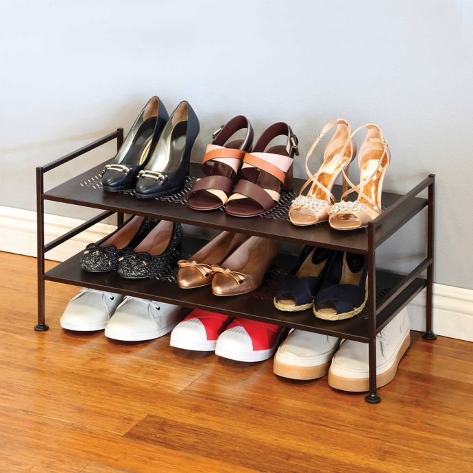 2 Tier Perforated Shoe Storage Rack In Bronze Bed Bath Beyond