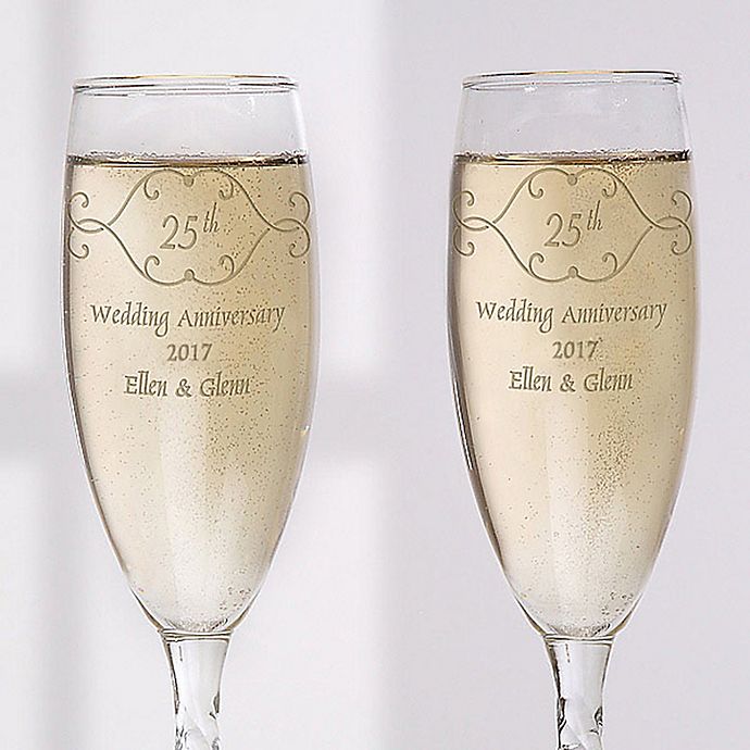 Golden Wedding Anniversary Tall Flute Glasses Set of 2 In Gift Box 