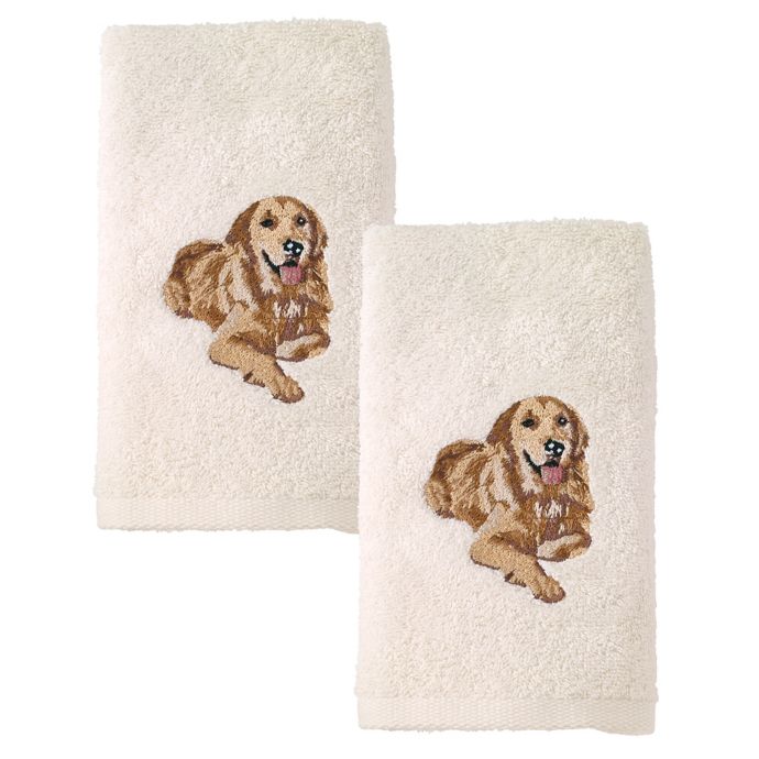 SET OF 2 Boston Terrier Dachshund Lab Dogs At Beach Embroidered Hand Towels NWT 