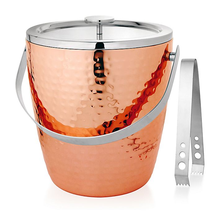 Hammered Copper Ice Bucket with Tongs