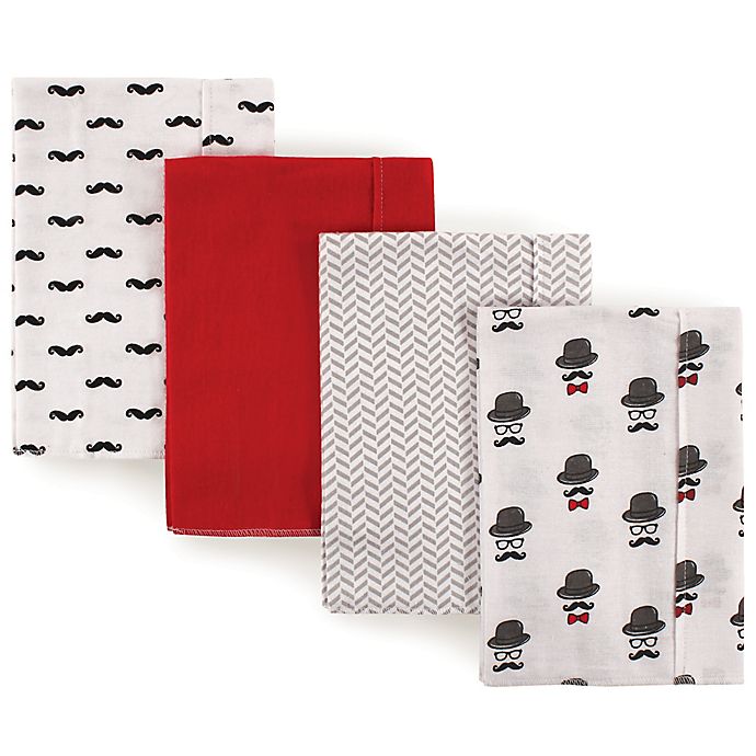 Hudson Baby 4-Pack Mustache Burp Cloth Set in Red