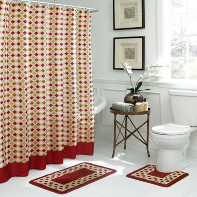 Christine 15-Piece Bathroom Set in Red/Linen - Bed Bath & Beyond