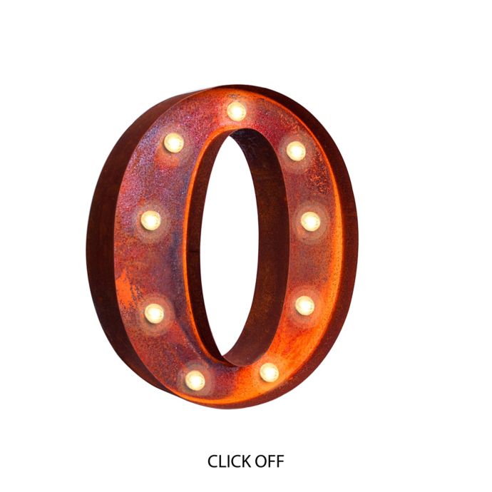 Vintage Retro Lights & Signs Metal Letter "O" LightUp 10Inch x 12Inch Wall Art Bed Bath