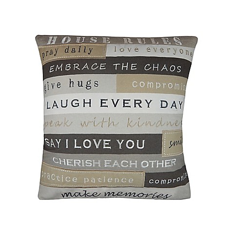 House Rules Embroidered Square Throw Pillow in Grey - Bed ...